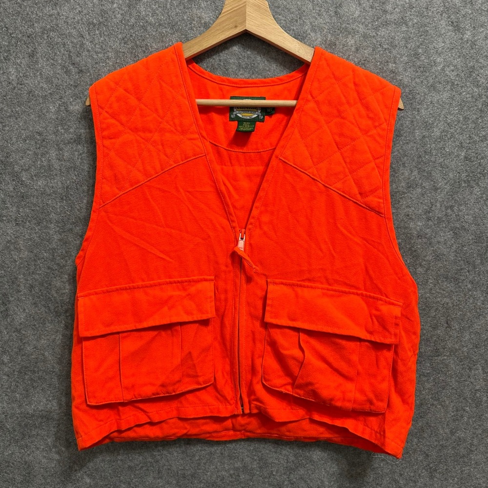 Cabela's Hunting Vest Mens L Orange Blaze Quilted Game Pocket Full Zip Regular